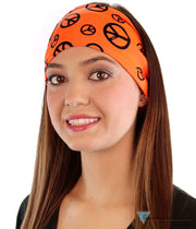 Stretch Headband - Black Peace Signs on Neon Orange - Stretch Headbands - Sparkling EARTH