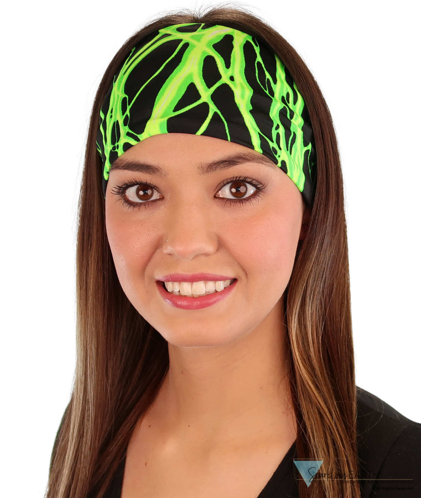 Reversible Stretch Headband – Green Lightning on Black Main Image