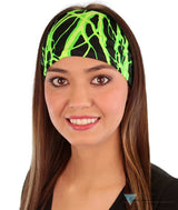 Reversible Stretch Headband – Stylish Comfortable & USA-Made - Green Lightning on Black Stretch Headbands