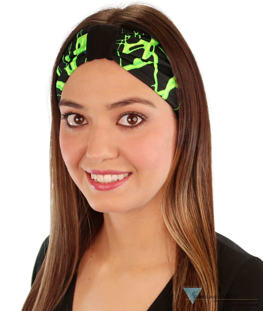 Reversible Stretch Headband – Green Lightning on Black Alternate View 