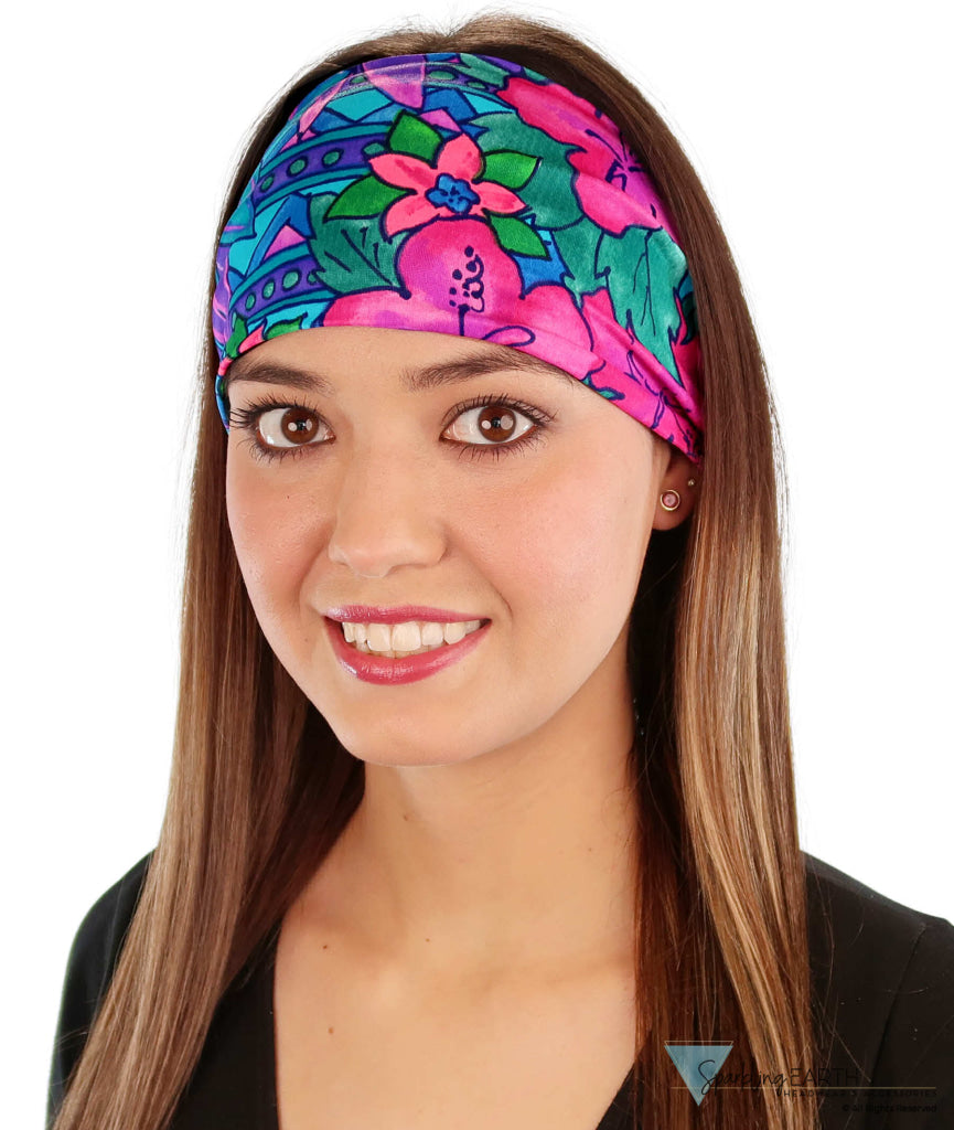 Reversible Stretch Headband –   Hawaiian Flowers Main Image