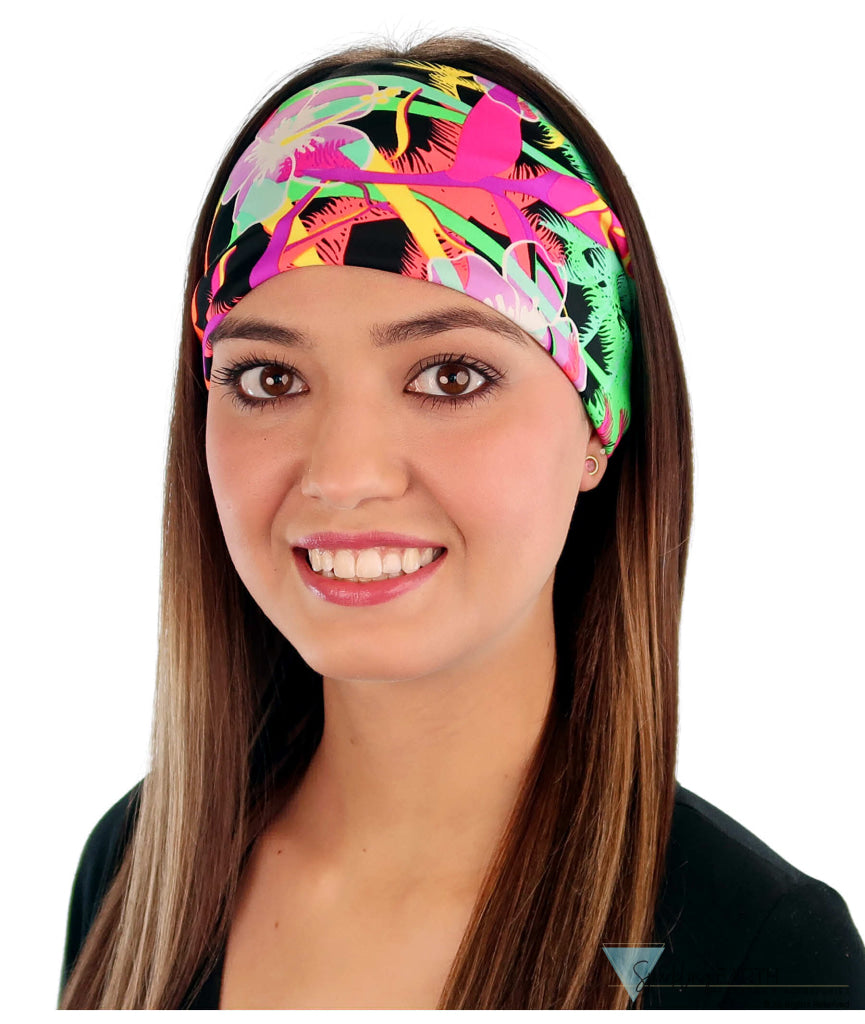 Reversible Stretch Headband – Large Flowers on Black  Alternate View