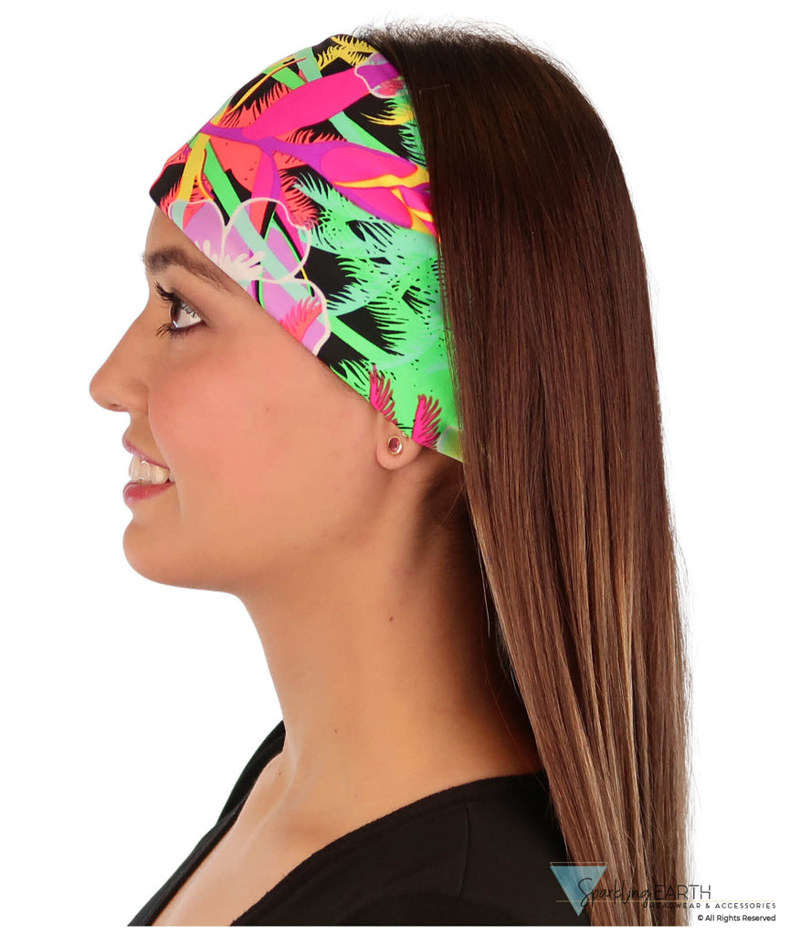 Reversible Stretch Headband – Large Flowers on Black Side View