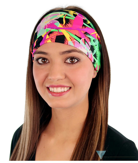 Reversible Stretch Headband – Stylish Comfortable & USA-Made - Large Flowers on Black Stretch Headbands