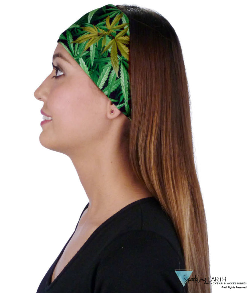 Reversible Stretch Headband – Stylish Comfortable & USA-Made - Marijuana Pot Leaves Stretch Headbands