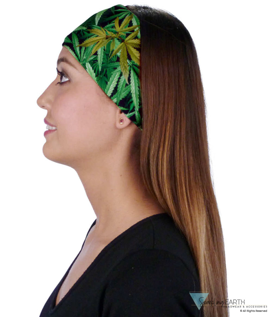 Reversible Stretch Headband – Stylish Comfortable & USA-Made - Marijuana Pot Leaves Stretch Headbands