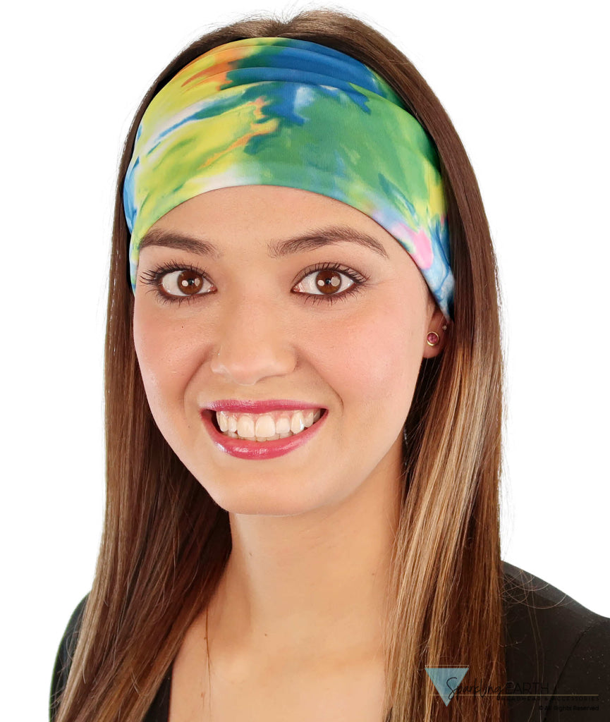 Reversible Stretch Headband – Multi Color Tie Dye (Pastel) Front View