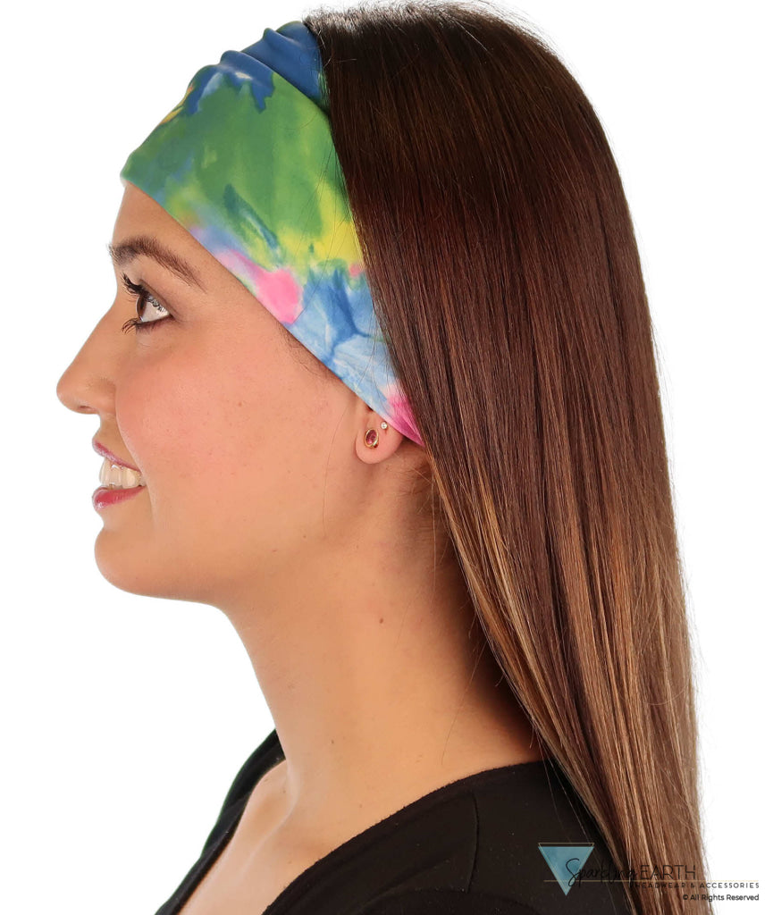 Reversible Stretch Headband – Multi Color Tie Dye (Pastel) Side View