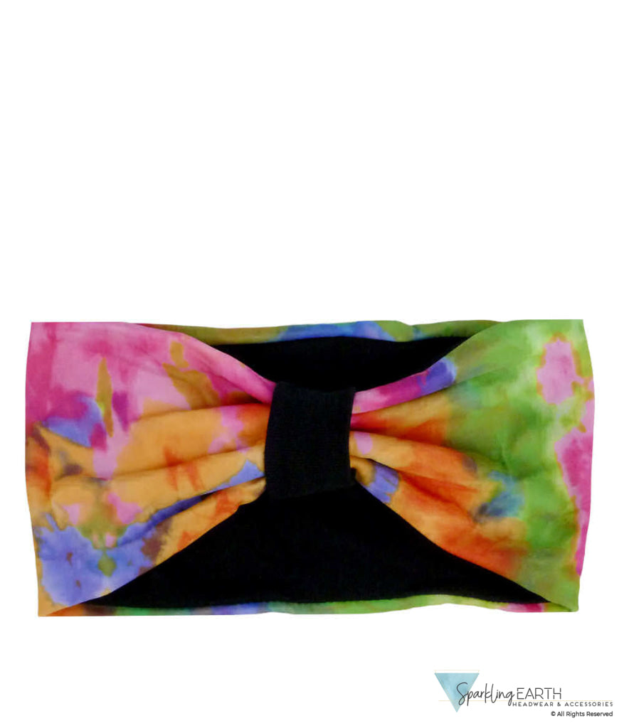 Reversible Stretch Headband – Stylish Comfortable & USA-Made - Multi Tie Dye Orange Red & Blue Stretch Headbands