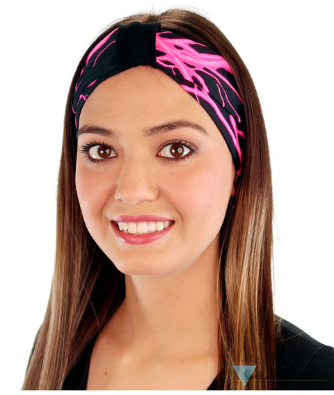 Reversible Stretch Headband – Stylish Comfortable & USA-Made - Pink Lightning on Black Stretch Headbands