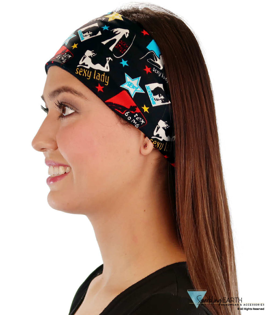 Reversible Stretch Headband – Stylish Comfortable & USA-Made - Sexy Ladies on Black Stretch Headbands
