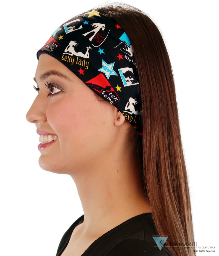 Reversible Stretch Headband – Stylish, Comfortable & USA-Made -  Sexy Ladies on Black - Stretch Headbands - Sparkling EARTH