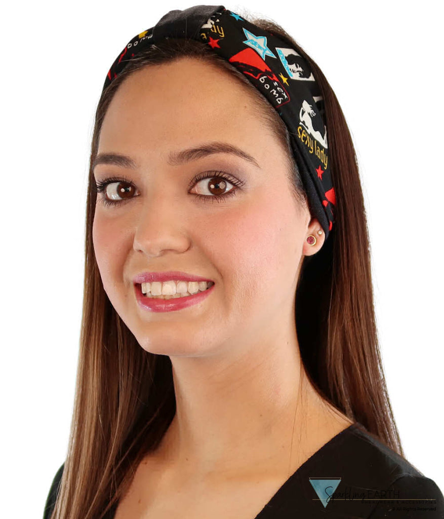 Reversible Stretch Headband – Stylish, Comfortable & USA-Made -  Sexy Ladies on Black - Stretch Headbands - Sparkling EARTH