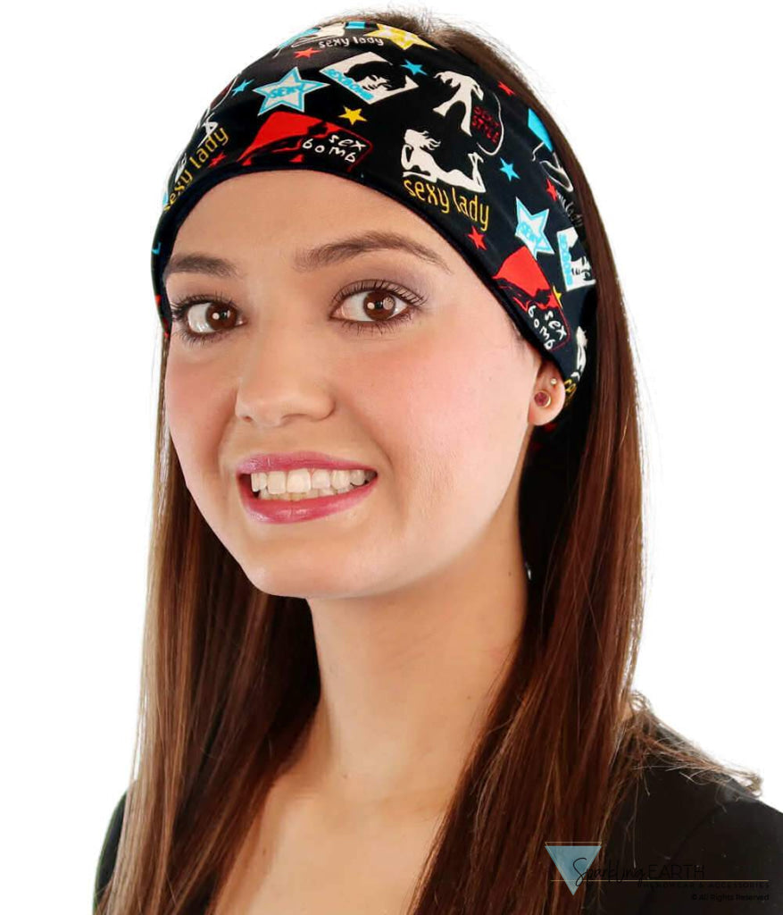 Reversible Stretch Headband – Stylish, Comfortable & USA-Made -  Sexy Ladies on Black - Stretch Headbands - Sparkling EARTH