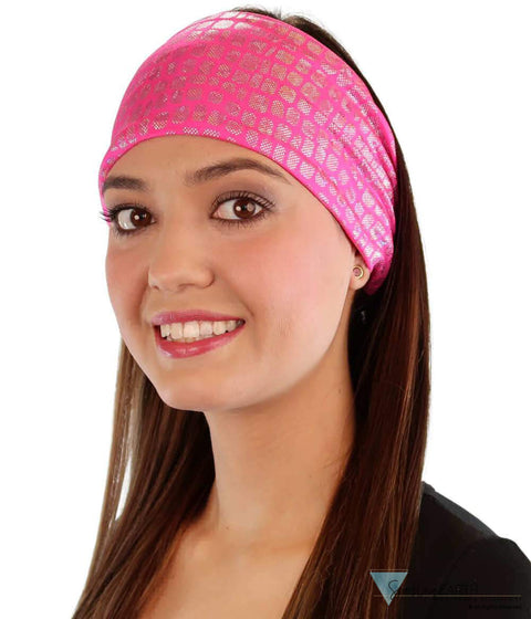 Stretch Headband - Small Silver Squares on Hot Pink - Stretch Headbands - Sparkling EARTH