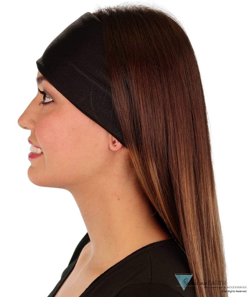 Reversible Stretch Headband – Stylish, Comfortable &amp; USA-Made -  Solid Black Spandex - Stretch Headbands - Sparkling EARTH