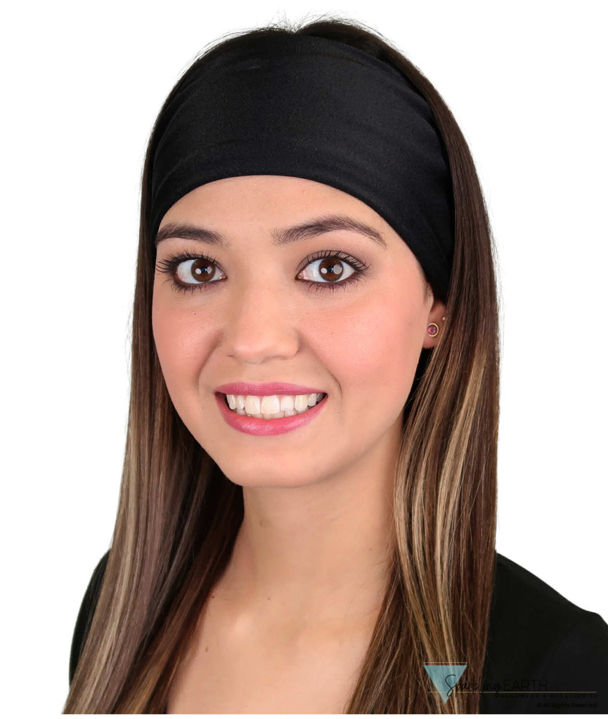 Reversible Stretch Headband – Stylish, Comfortable &amp; USA-Made -  Solid Black Spandex - Stretch Headbands - Sparkling EARTH