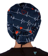 Riley Comfort Cap - Heartbeats On Navy Scrub Caps