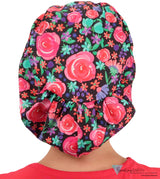 Riley Comfort Surgical Scrub Cap - Pretty In Pink Roses Caps