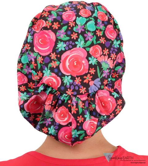 Riley Comfort Surgical Scrub Cap - Pretty In Pink Roses Caps