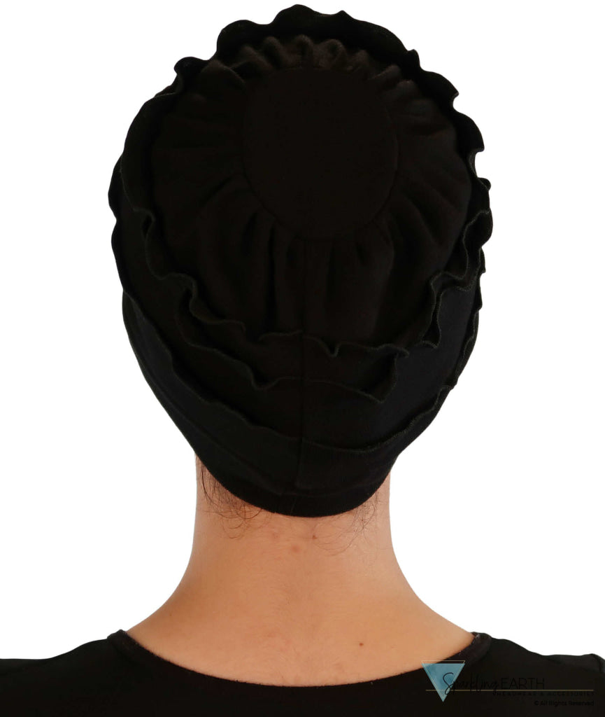 Sofia Ruffle Comfort Caps - Soft Stylish & Fashionable - American Made - Black Comfort Caps