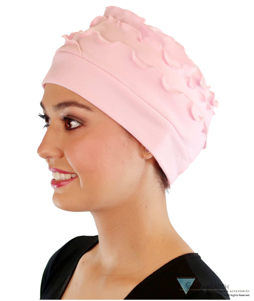 Sofia Ruffle Comfort Caps - Soft Stylish & Fashionable - American Made - Pink Comfort Caps