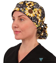 Sparkling EARTH Banded Bouffant Surgical Scrub Ponytail Working Caps and Built in Sweatband 100% Cotton Made in The USA