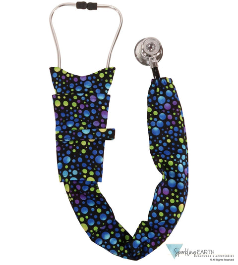 Stethoscope Cover - Blue, Green & Purple Dots on Black - Stethoscope Covers - Sparkling EARTH