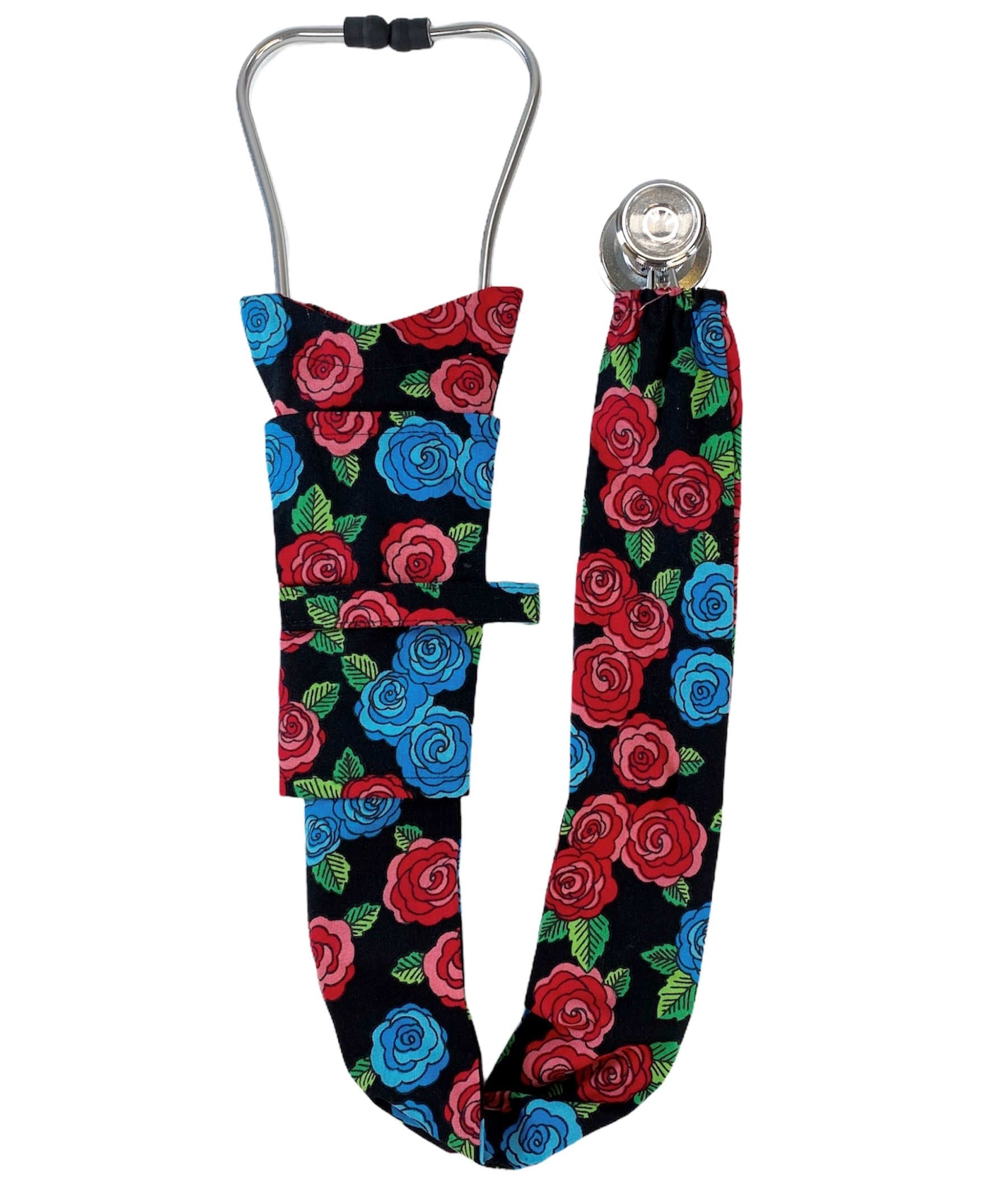 Stethoscope Cover – Blue & Red Roses Main Image
