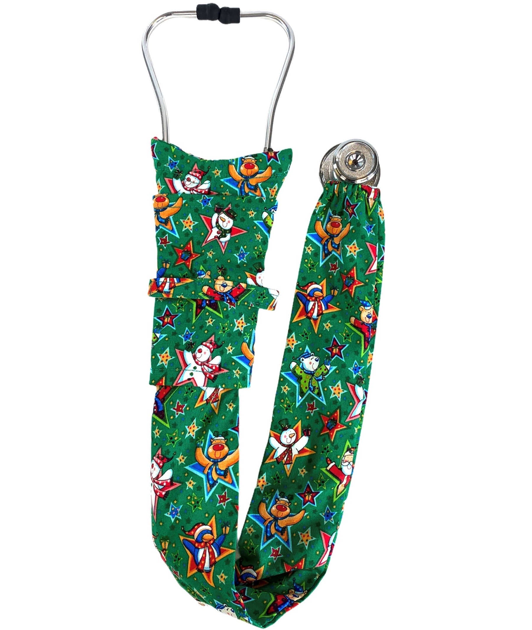 Stethoscope Cover – Snowman Stars on Green