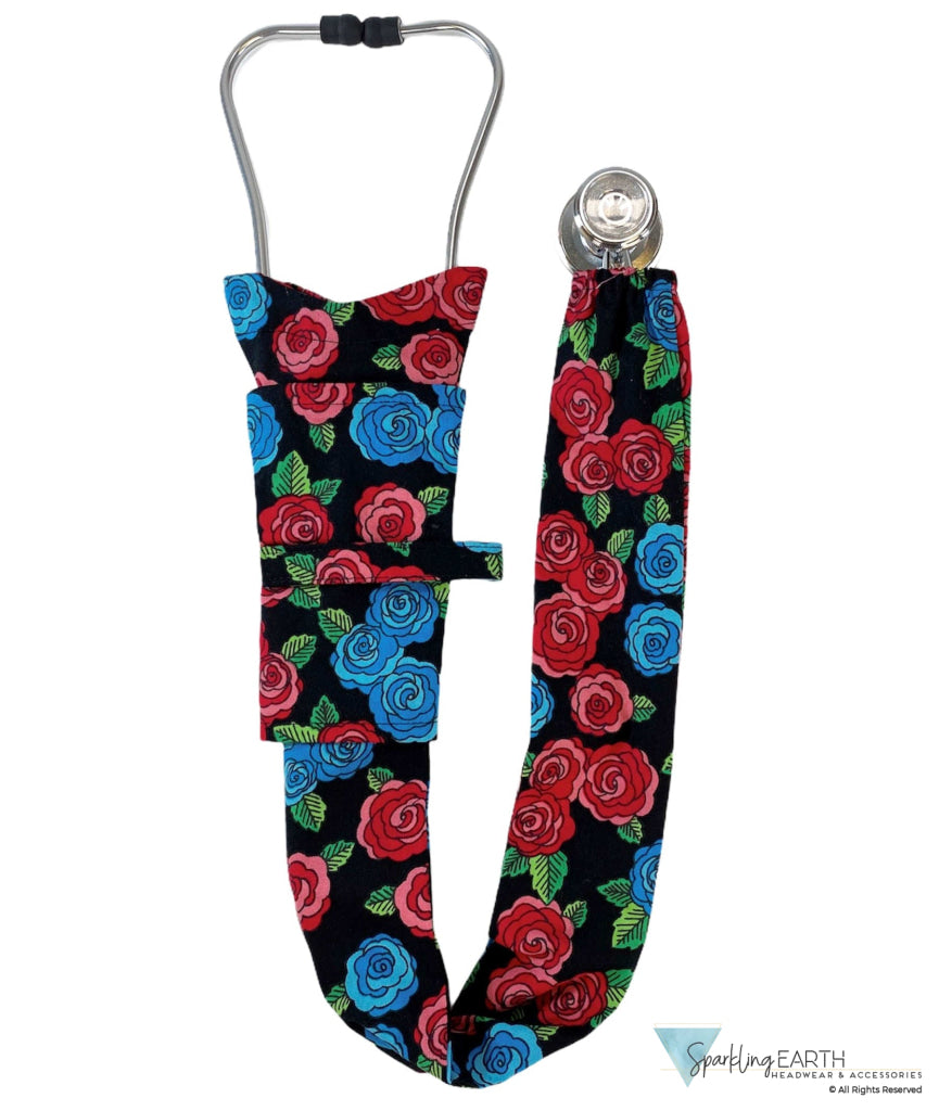Stethoscope Cover – Blue & Red Roses Main Image