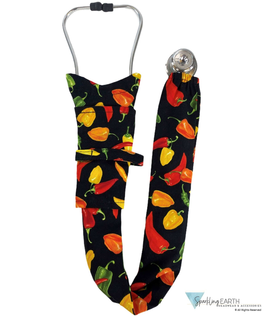 Stethoscope Cover –  Mixed Chili Peppers on Black Main Image