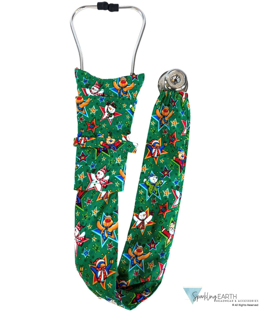 Stethoscope Cover – Snowman Stars on Green