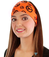 Stretch Headband - Black Peace Signs on Neon Orange - Stretch Headbands - Sparkling EARTH
