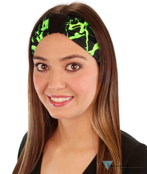 Stretch Headband - Green Lightning on Black - Stretch Headbands - Sparkling EARTH