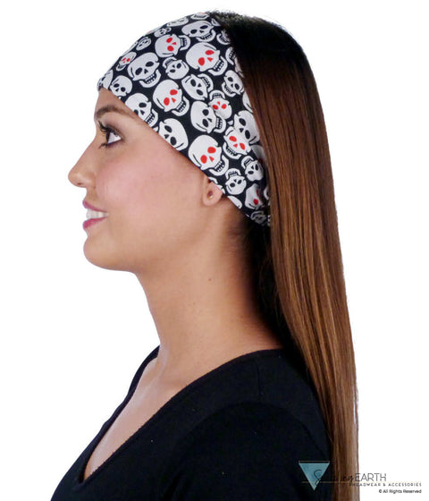 Stretch Headband - Red Eye Skulls on Black - Stretch Headbands - Sparkling EARTH