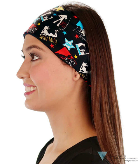 Stretch Headband - Sexy Ladies on Black - Stretch Headbands - Sparkling EARTH