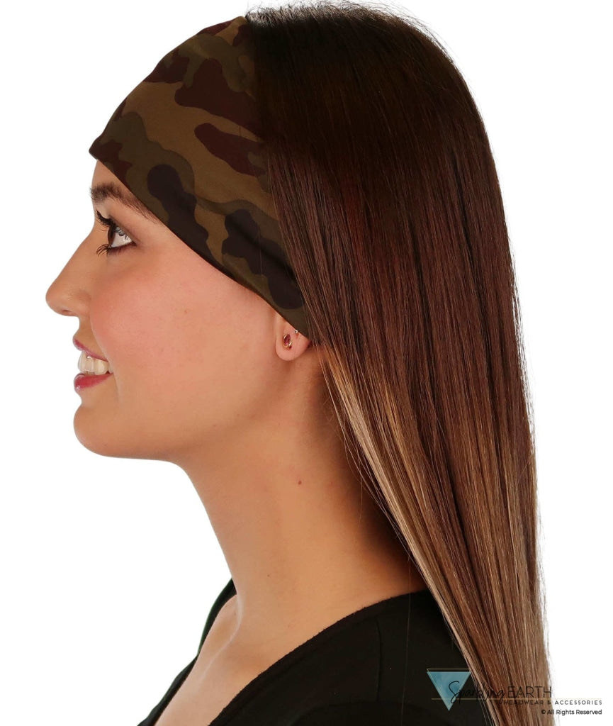 Stretch Headband - Woodland Camouflage #4 - Sparkling EARTH
