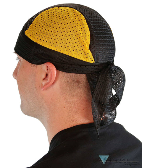 Stretch Mesh Skull Cap - Yellow And Black Caps