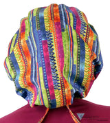 Stylish American Made Banded Bouffant Ponytail Scrub Cap - African Rhythm Banded Bouffant Surgical Scrub Caps