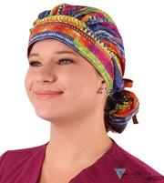 Stylish American Made Banded Bouffant Ponytail Scrub Cap - African Rhythm Banded Bouffant Surgical Scrub Caps