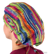 Stylish American Made Banded Bouffant Ponytail Scrub Cap - African Rhythm Banded Bouffant Surgical Scrub Caps
