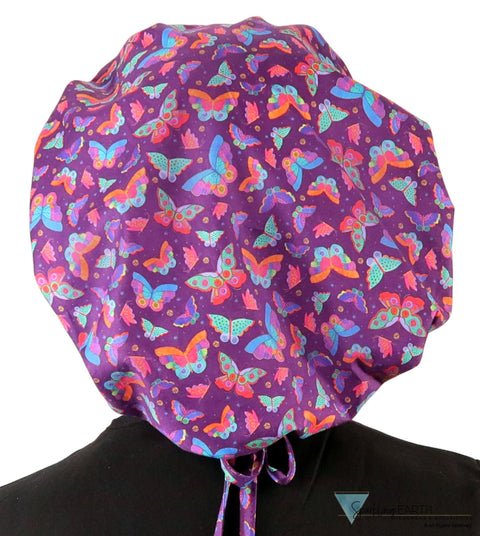 Stylish American Made Banded Bouffant Ponytail Scrub Cap - Beautiful Butterflies Banded Bouffant Surgical Scrub Caps