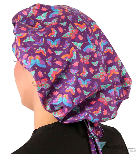 Stylish American Made Banded Bouffant Ponytail Scrub Cap - Beautiful Butterflies Banded Bouffant Surgical Scrub Caps