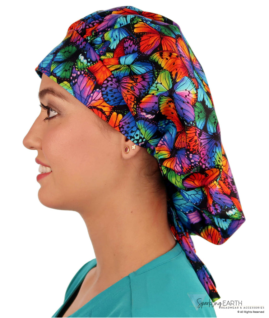 Stylish American Made Banded Bouffant Ponytail Scrub Cap - Butterfly Me Away SALE-Fall-2025