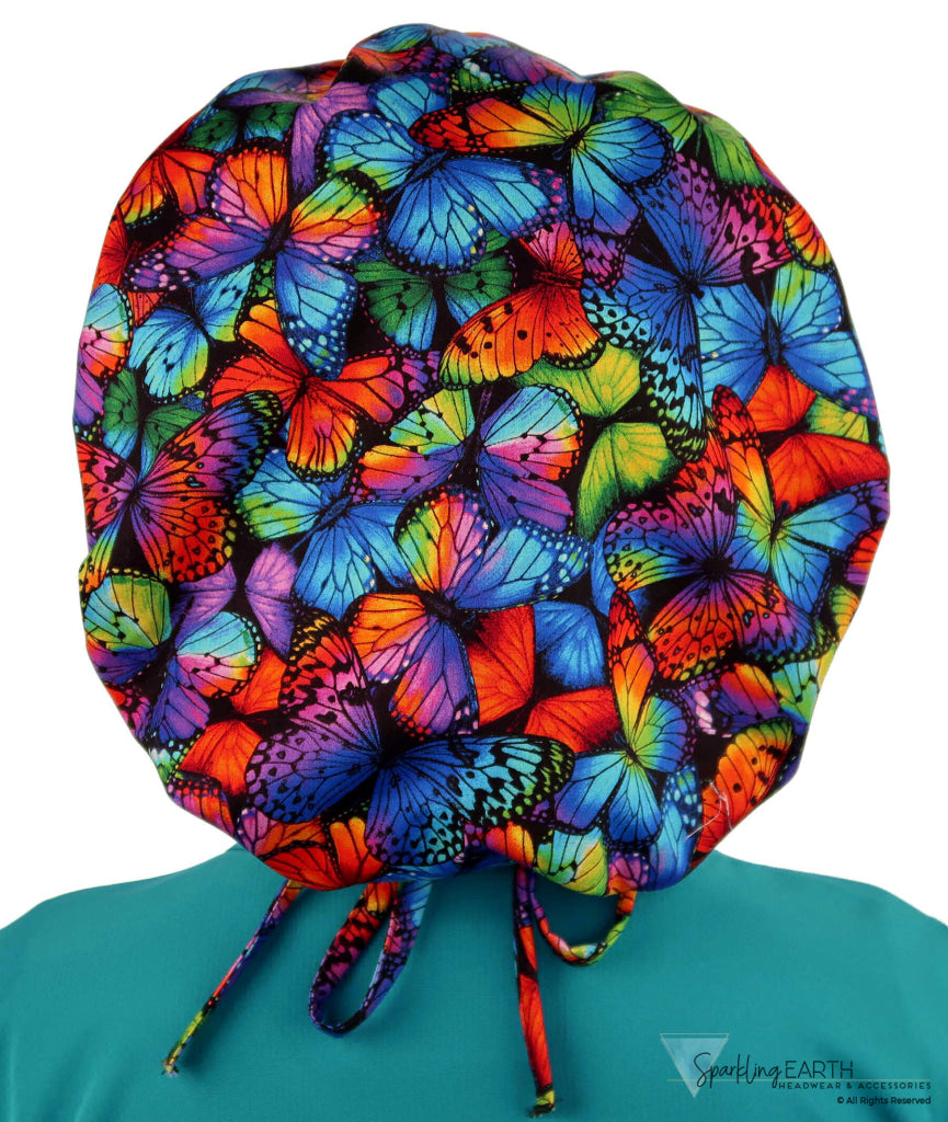 Stylish American Made Banded Bouffant Ponytail Scrub Cap - Butterfly Me Away SALE-Fall-2025