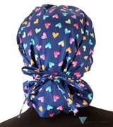 Stylish American Made Banded Bouffant Ponytail Scrub Cap - Candy Heart Parade Banded Bouffant Surgical Scrub Caps