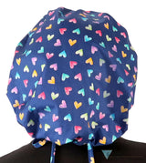Stylish American Made Banded Bouffant Ponytail Scrub Cap - Candy Heart Parade Banded Bouffant Surgical Scrub Caps