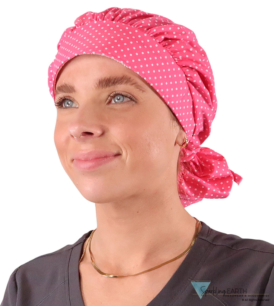 Banded Bouffant Ponytail Scrub Cap - Delightful Polka Dots Banded Bouffant Surgical Scrub Caps