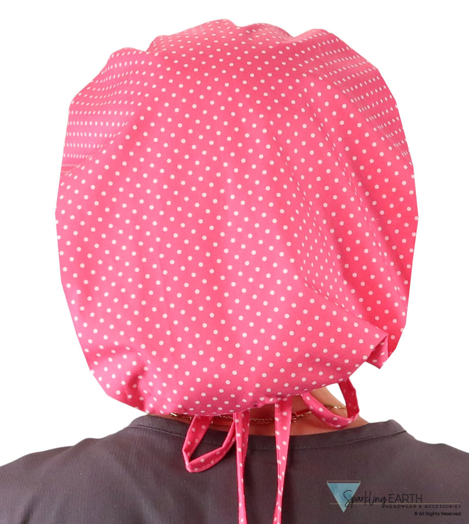 Stylish American Made Banded Bouffant Ponytail Scrub Cap - Delightful Polka Dots Banded Bouffant Surgical Scrub Caps